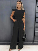 Women's Jumpsuit – Ruffle Sleeves, Tie Waist