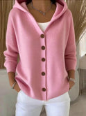 Women's Hooded Knit Cardigan with Buttons