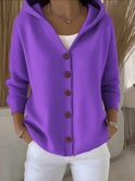 Women's Hooded Knit Cardigan with Buttons