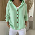 Women's Hooded Knit Cardigan with Buttons