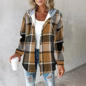 Women's Plaid Hooded Jacket with Buttons