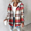 Women's Plaid Hooded Jacket with Buttons