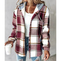 Women's Plaid Hooded Jacket with Buttons