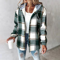 Women's Plaid Hooded Jacket with Buttons