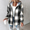 Women's Plaid Hooded Jacket with Buttons