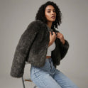 Women's Cropped Open Front Faux Fur Jacket