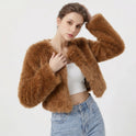 Women's Cropped Open Front Faux Fur Jacket