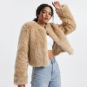 Women's Cropped Open Front Faux Fur Jacket