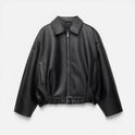Women's Faux Leather Jacket with Belted Waist