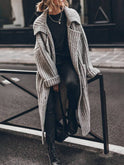 Women's Chunky Knit Longline Cardigan with Collar