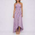 Women's Pleated Halter Maxi Dress with Ruffles
