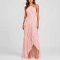 Women's Pleated Halter Maxi Dress with Ruffles