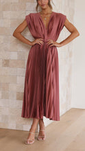 Women's Pleated Maxi Dress – V-Neck
