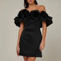 Women's Off-the-Shoulder Satin Ruffle Mini Dress