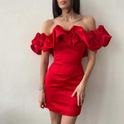Women's Off-the-Shoulder Satin Ruffle Mini Dress