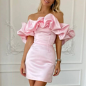 Women's Off-the-Shoulder Satin Ruffle Mini Dress