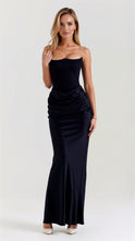Women's Strapless Corset Maxi Dress with Draped Waist