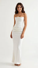 Women's Strapless Corset Maxi Dress with Draped Waist