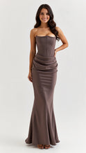 Women's Strapless Corset Maxi Dress with Draped Waist