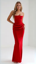 Women's Strapless Corset Maxi Dress with Draped Waist