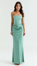 Women's Strapless Corset Maxi Dress with Draped Waist