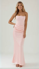 Women's Strapless Corset Maxi Dress with Draped Waist