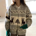 Women's Ugly Christmas Cardigan – Reindeer, Chunky Knit