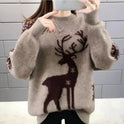 Women's Christmas Sweater – Reindeer Motif, Plush Knit