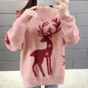 Women's Christmas Sweater – Reindeer Motif, Plush Knit
