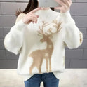 Women's Christmas Sweater – Reindeer Motif, Plush Knit