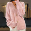 Women's V-Neck Knit Cardigan with Buttons