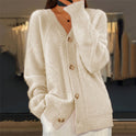 Women's V-Neck Knit Cardigan with Buttons