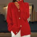 Women's V-Neck Knit Cardigan with Buttons