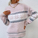 Women's Winter Fair Isle Sweater – Mock Neck, Soft Knit