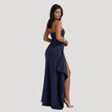Women's Strapless Maxi Dress with High Slit and Ruched Bodice