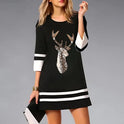 Women's Christmas Mini Dress – Reindeer Graphic, Stripe Trim