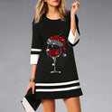 Women's Christmas Mini Dress – Reindeer Graphic, Stripe Trim