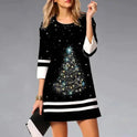 Women's Christmas Mini Dress – Reindeer Graphic, Stripe Trim