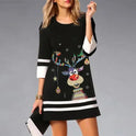 Women's Christmas Mini Dress – Reindeer Graphic, Stripe Trim