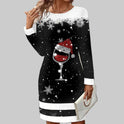 Women's Christmas Sweater Dress – Long Sleeve, Wine Print