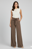 Women's Wide-Leg Pants – High-Waisted, Pleated, Tie Belt