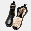 Women's Faux Leather Lace-Up Boots with Side Zipper