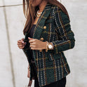 Women's Double-Breasted Plaid Tweed Blazer