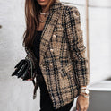 Women's Double-Breasted Plaid Tweed Blazer