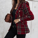 Women's Double-Breasted Plaid Tweed Blazer