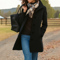 Women's Mid-Length Coat – Single-Breasted, Button