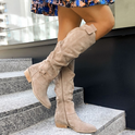 Women's Knee-High Suede Flat Boots with Side Zipper