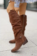 Women's Knee-High Suede Flat Boots with Side Zipper