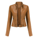 Women's Faux Leather Biker Jacket with Stand Collar