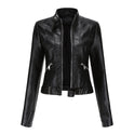 Women's Faux Leather Biker Jacket with Stand Collar